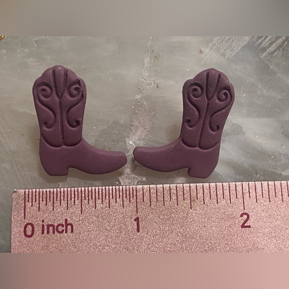 🏝️ Purple Polymer Clay Cowboy Boots Pierced Earrings #9161 - Picture 3 of 4